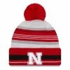 College Hats & Caps New Era Nebraska Cornhuskers Grayed Stripe Pom Beanie