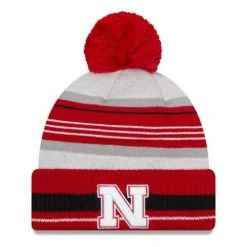 College Hats & Caps New Era Nebraska Cornhuskers Grayed Stripe Pom Beanie